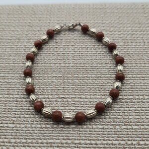 8.5 Inch Sterling Silver Goldstone Ankle Bracelet B519